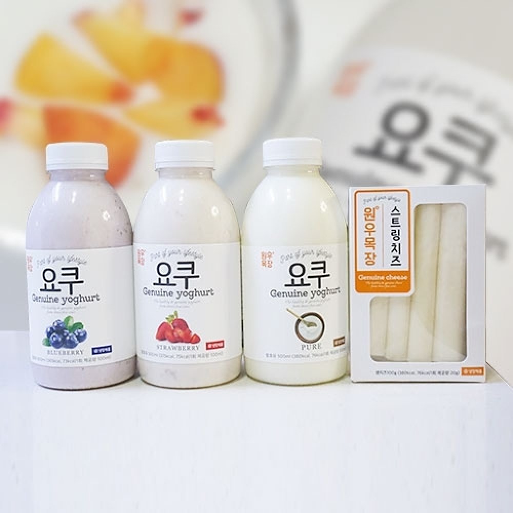 요쿠치즈세트 1000ml×3 (플레인1블루베리1딸기1) +스트링치즈100g